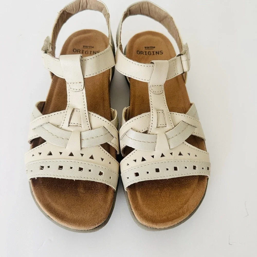 Earth Origins Sandals Womens Sz 7.5 Sand White Savanna Slingback Leather Comfort